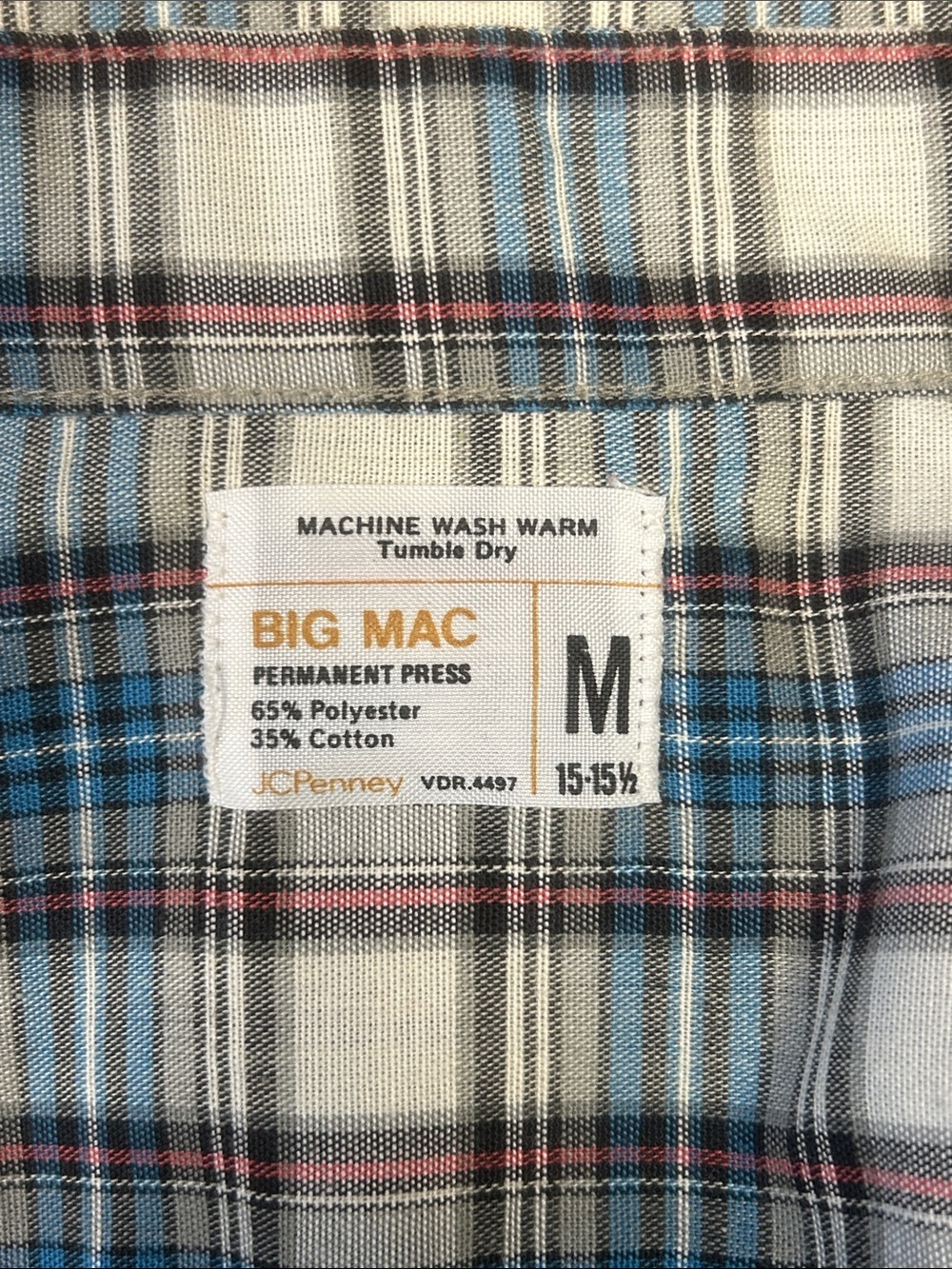 VTG Big Mac 80s Plaid Long Sleeve Lightweight Mens Cotton/Poly Button Work Shirt - Picture 2 of 7